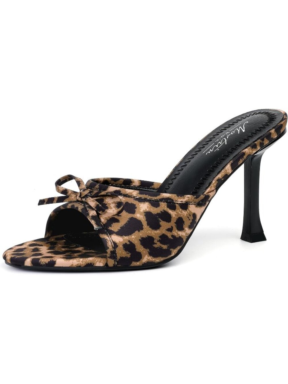 Women's Leopard Round Toe Kitten Heels Stiletto Strapless Backless Party Sandals